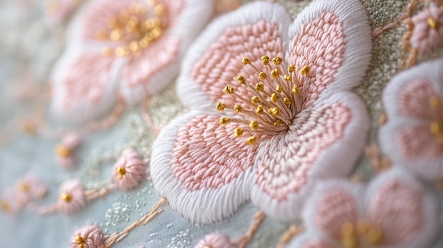 haft kwiatowy na tkaninie