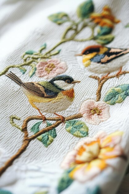 haftowany obraz z ptakiem